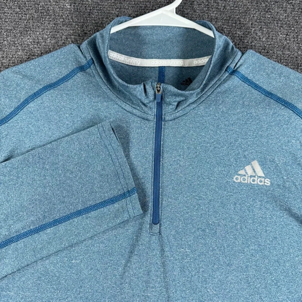 Adidas Pullover Mens L Large Blue Climalite Running 1/4 Zip Long Sleeve Shirt
